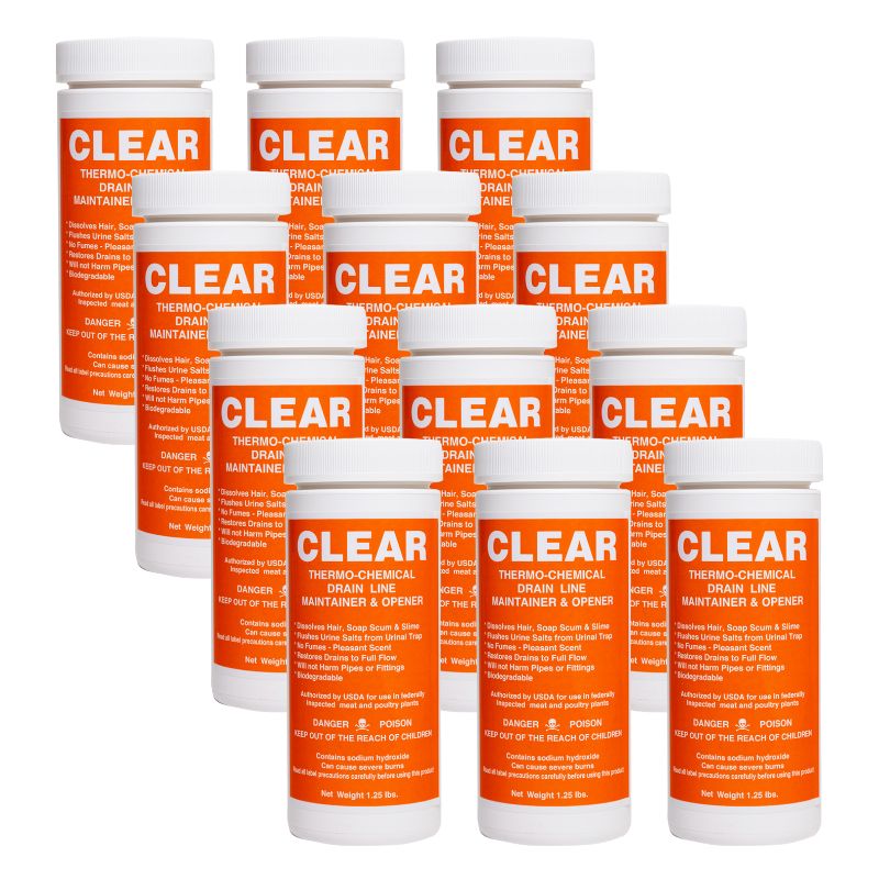 CLEAR 12/1  Clear Non-Acid Granular Drain Cleaner, 1.25 lb canister (12 canisters per case)